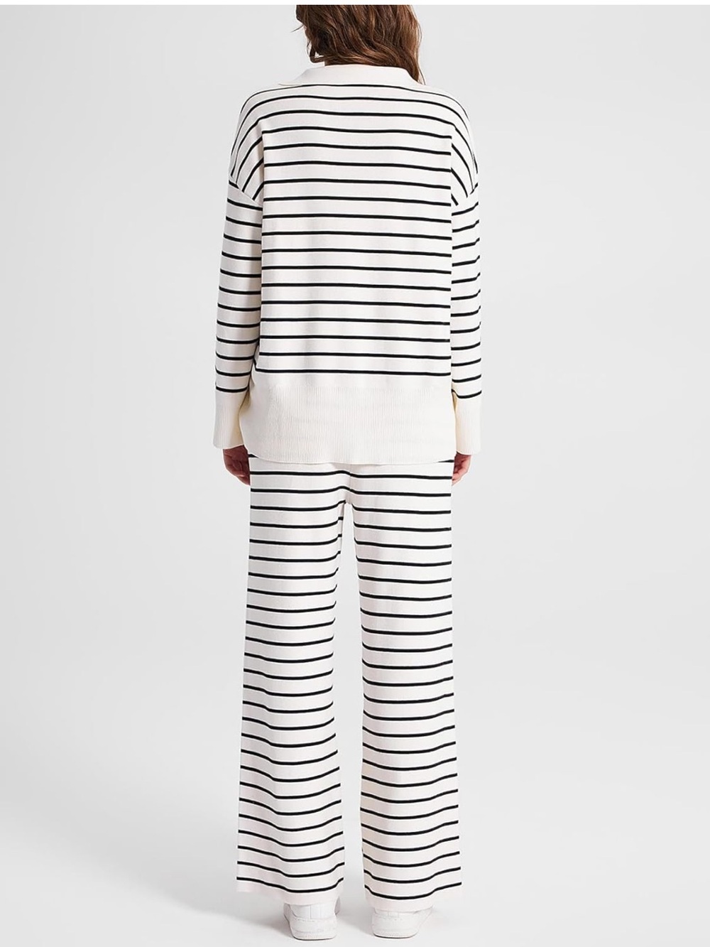 Striped Two-Piece Knit Lounge Set in White and Black